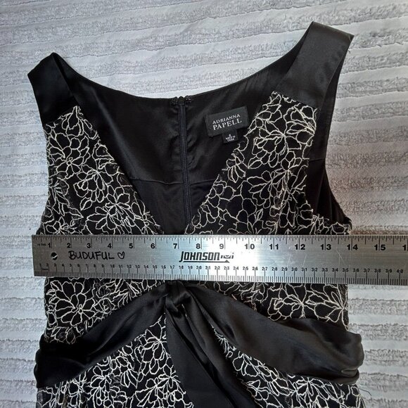 Adrianna Papell Women's Embroidered Midi A-Line Dress Size 6 Tie Waist Black - Picture 7 of 9
